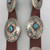 turquoise and coral chip inlay concho belt, chip inlay design of thunderbirds