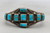 nine old natural rectangular cut turquoise cabochons in handmade bezels, accented with twisted wire and silver dots
