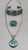 flush, turquoise channel inlay, geometric design on a ring, bracelet, and pendant