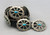 nine wagon wheel style conchos, and matching buckle each with a turquoise cabochon