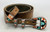 multi-stone inlay belt buckle set,  mosaic inlay in turquoise, deep orange spiny oyster, onyx and shell inlay
