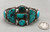 vintage hefty handmade turquoise bracelet, seven gorgeous turquoise cabochons, four wire conjoined terminal