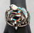 vintage multi-stone inlay bracelet, pictorial inlay Eagle Dancer design, accents of twisted wire, hand stamped designs, and silver dots, three wire terminal