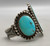 hefty older three stone turquoise bracelet, three larger natural turquoise cabochons, three wire terminal