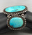 hefty older three stone turquoise bracelet, three larger natural turquoise cabochons, three wire terminal