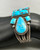 1920s-1940s seven stone natural turquoise bracelet, seven stunning natural turquoise cabochons, each displayed in smooth silver bezels