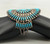 vintage needlepoint, cluster of turquoise needle point cabochons, twisted wire, silver dot accents