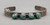 ingot bracelet, four turquoise cabochons, circa 1920s to 1930s, handmade sawtooth bezels, raised dot accents, hand stamped designs, solid cuff