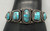 ingot silver bracelet, 5 turquoise cabochons, floral design,  hand stamped terminal