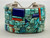 unique cobblestone bracelet, coral, turquoise, and lapis, solid cuff, chain guard