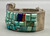 cobblestone inlay bracelet, amethyst, coral, turquoise, and lapis, hefty solid cuff with chain guard