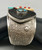 Lone Mountain Turquoise, Edison Cummings, onyx background, mosaic inlay, textured cuff.