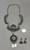 needlepoint turquoise, necklace and earrings, hand stamped links, star applique
