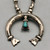 vintage naja and sterling silver bead necklace, triangle accent, elongated and round beads, vintage
