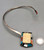 choker style necklace, Carl and Irene Clark, mosaic inlay, floral stamping, ivory cabochon
