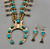 14 K gold, Persian turquoise, squash blossom necklace, diamonds, gold beads, fairly modern