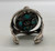 vintage, spinner bracelet, Bisbee turquoise, pictorial inlay, overlay style setting, three wire terminal