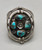 vintage, spinner bracelet, Bisbee turquoise, pictorial inlay, overlay style setting, three wire terminal