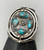 vintage, spinner bracelet, Bisbee turquoise, pictorial inlay, overlay style setting, three wire terminal