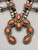 coral and sterling silver, vintage, two wire naja, darkened silver, 12 blossoms
