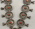 coral and sterling silver, darkened silver background, hand stamped designs, 12 blossoms, vintage