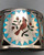 Zuni, flush inlay, Guardian, cardinal design, smooth silver cuff, Circa 1973-1976