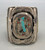 vintage, Zuni, cobblestone inlay, Jones Quam, blue jay design, shadow box, stamped leaf appliques, hefty silver cuff,