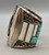 vintage, Zuni, cobblestone inlay, Jones Quam, blue jay design, shadow box, stamped leaf appliques, hefty silver cuff,