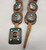 1940s, nine conchos, stamped line designs, brown leather belt, scalloped edges, Navajo