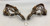 fancy California style spurs, leather spur straps, single mounted, iron work, 14 point rowels, turned down shanks, chap guards, engraved silver buttons, incised silver, original heel chains,