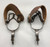 double mounted, California style spurs, engraved silver, leather spur straps, basket weave design, silver conchos, chap guards, 14 point rowels, heel chains, antique