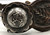 antique, single mounted, California style, leather straps, silver inlay, 14 point rowels, chap guards, repousse design