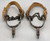 antique, California style spurs, silver mountings, single mounted, engraved silver, engraved silver dot, eight point rowel, late 1800s to early 1900s