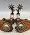 antique, California style spurs, silver mountings, single mounted, engraved silver, engraved silver dot, eight point rowel, late 1800s to early 1900s