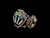 vintage, multi stone, pottery themed, inlay, turquoise, coral, onyx, mother of pearl, four wire terminal, old Zuni masters