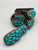 Timothy Lee, turquoise and sterling silver, turquoise cluster, sawtooth bezels, darkened silver backgrounds, twisted wire, hand stamped edges, Navajo, Circa 1980s