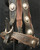 vintage, matching, Visalia, silver headstall and breast collar, black dyed leather, tooled floral designs, engraved silver conchos,