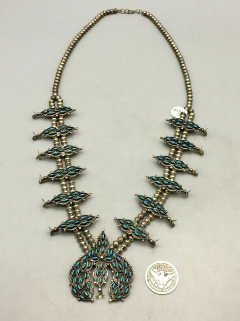 Elegant Zuni Needle Point Squash Blossom Necklace