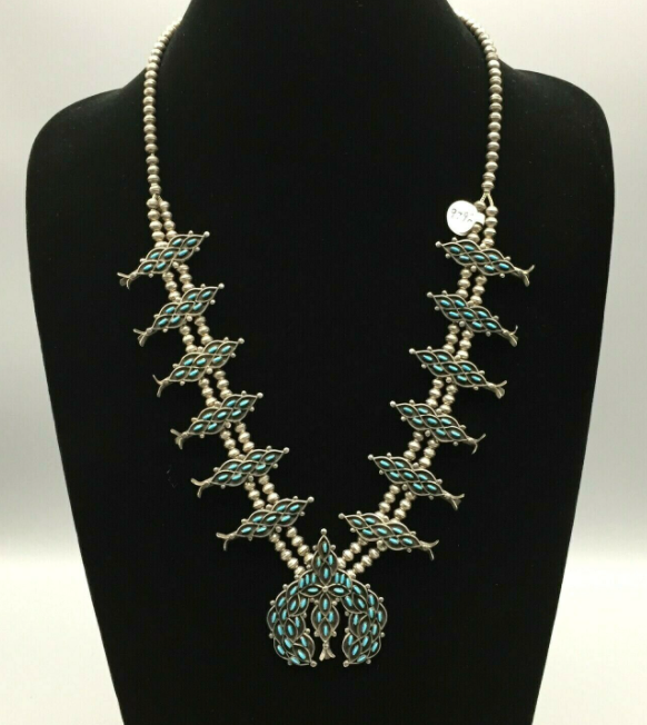 Elegant Zuni Needle Point Squash Blossom Necklace