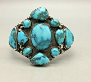 A GREAT Older Turquoise Cluster Bracelet With SUPER Turquoise!