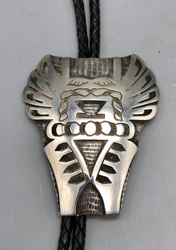 Elegant Sterling Silver Hopi Overlay Bolo Tie by Bernard Dawahoya