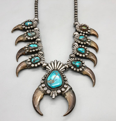 Coral, Turquoise and Bear Claw Necklace For Sale at 1stDibs | bear claw  turquoise necklace, turquoise bear claw necklace, bear claw necklace with  turquoise