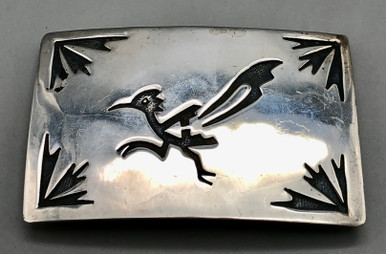 Vintage Sterling Silver Overlay Roadrunner Belt Buckle display picture 2