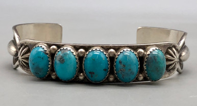 5 Stone Turquoise And Sterling Silver Bracelet By Edison Sandy Smith