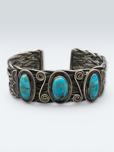VINTAGE ヴィンテージ ブルーストーン アラベスク ブレスレット バックル Circa 1920s-1930s Handmade Braided Wire and Turquoise Bracelet