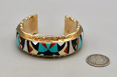 14k Gold Multi Stone Inlay Bracelet By W. And V. Quam