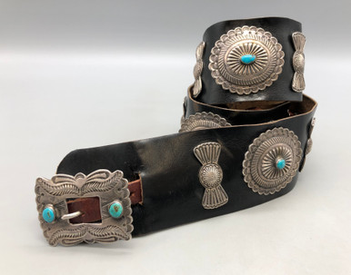 7 Turquoise Conchos on Leather Bracelet w/Buckle - The Perfect Bit