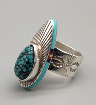 Webbed Turquoise And Inlay Ring By Livingston