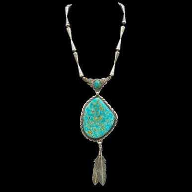 【AG X JOSILVER】Protractor Necklace - Turquoise Double Sided Turquoise And Sterling Silver Necklace By