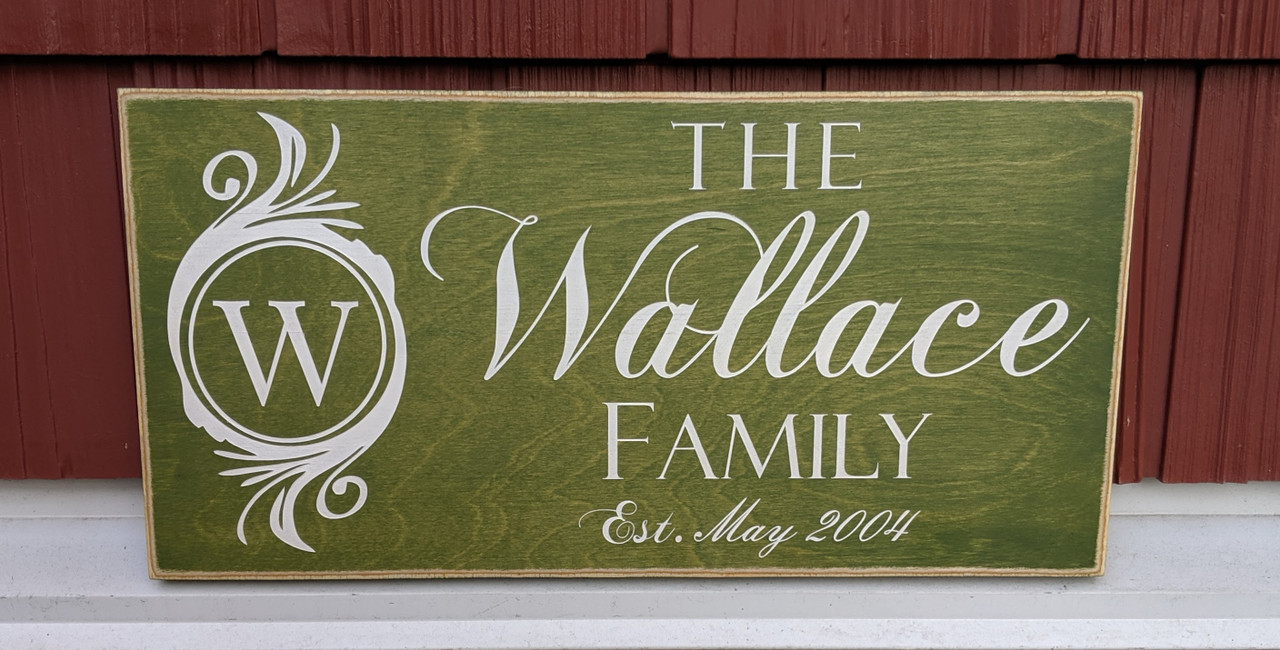 Family name sign with monogram